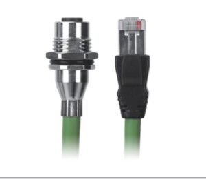 M12 Female Panel Mount to RJ45 Cable, M12 Right Angle 8 Pin X-Coded, Foil Shield, IP67/IP68