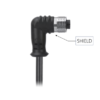 M12, A-Coded Female Right Angle Shielded to Unterminated Pigtail CableAvailable Pins 3, 4, 5, 8, 12, 17, MR-YL121007