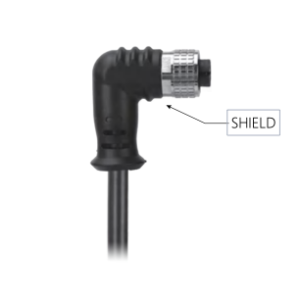 M12, A-Coded Female Right Angle Shielded to Unterminated Pigtail CableAvailable Pins 3, 4, 5, 8, 12, 17, MR-YL121007