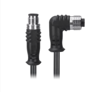 M12, A-Coded Male Straight Connector to Female Right Angle Connector Molded  Cable Available Pins 3, 4, 5, 8, 12, 17, MR-YL121063