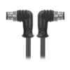 M12, A-Coded Right Angle Male Connector to Right Angle Male Connector Molded Cable, Available Pins 3, 4, 5, 8, 12, 17 MR-YL12