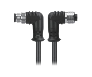 New M12, A-Coded Right Angle Male Connector to Right Angle Female