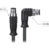 M12, A-Coded Male Straight Connector to Male Right Angle Connector, Shielded Cable, Available Pins 3, 4, 5, 8, 12, 17 MR-YL12