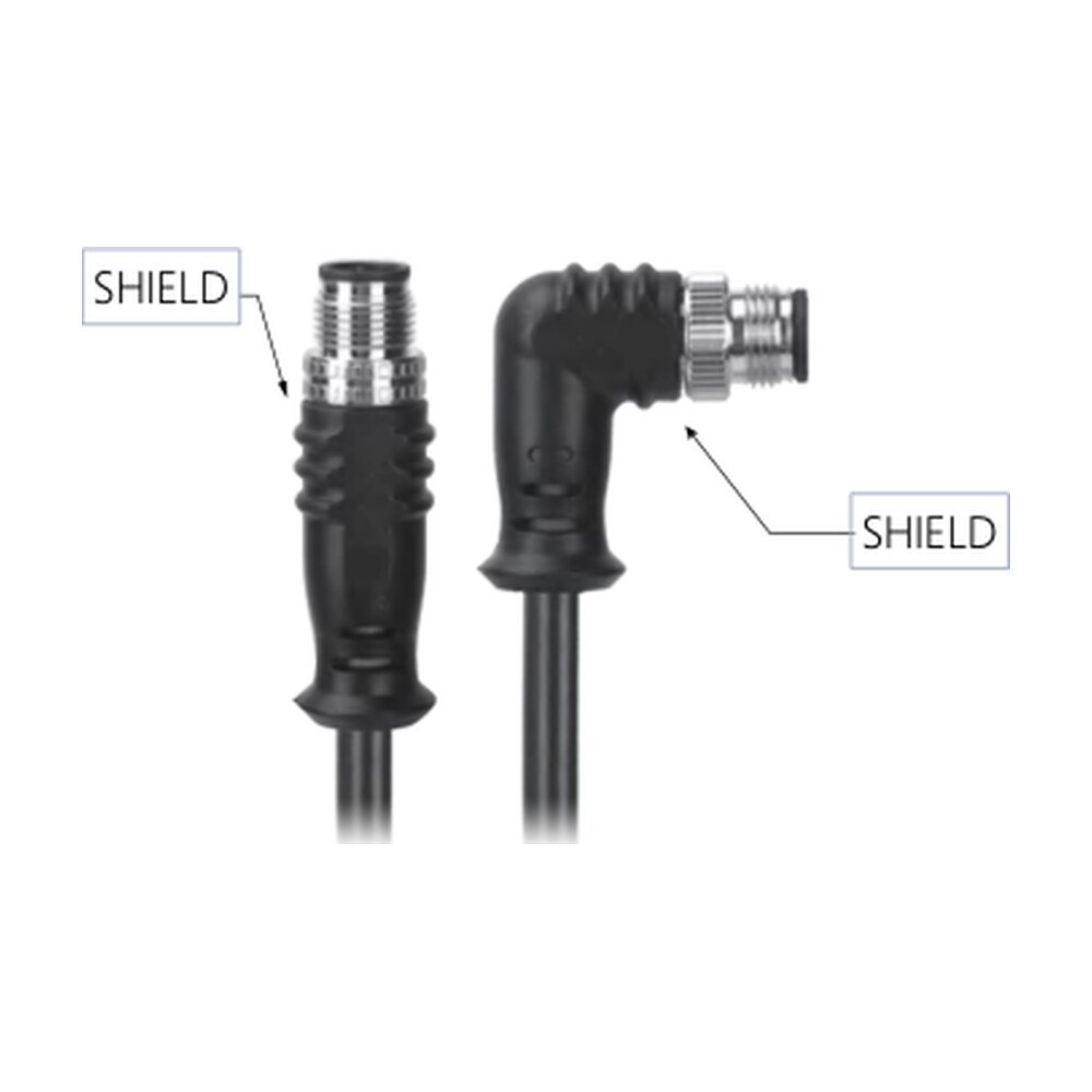 M12, A-Coded Male Straight Connector to Male Right Angle Connector, Shielded Cable, Available Pins 3, 4, 5, 8, 12, 17 MR-YL121071