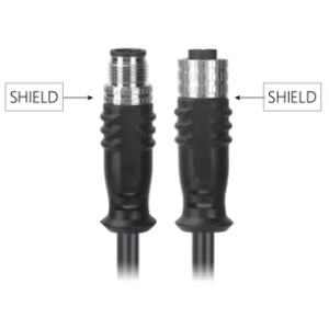 M12, A-Coded Female Straight Connector to Male Straight Connector Molded, Shielded Cable, Available Pins 3, 4, 5, 8, 12, 17, 