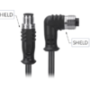 M12, A-Coded Male Straight Connector to Female Right Angle Connector, Shielded Cable, Available Pins 3, 4, 5, 8, 12, 17 MR-YL