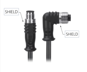 M12, A-Coded Male Straight Connector to Female Right Angle Connector, Shielded Cable, Available Pins 3, 4, 5, 8, 12, 17 MR-YL