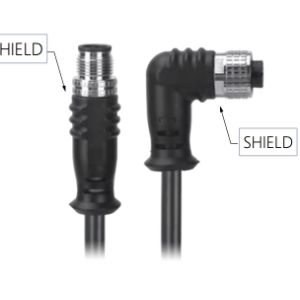 M12, A-Coded Male Straight Connector to Female Right Angle Connector, Shielded Cable, Available Pins 3, 4, 5, 8, 12, 17 MR-YL