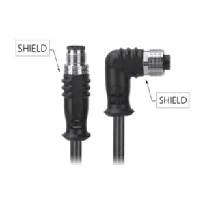 M12, A-Coded Male Straight Connector to Female Right Angle Connector, Shielded Cable, Available Pins 3, 4, 5, 8, 12, 17 MR-YL