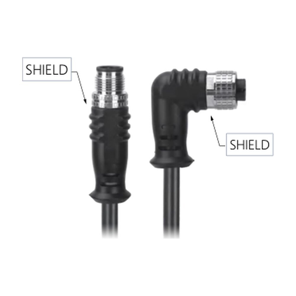M12, A-Coded Male Straight Connector to Female Right Angle Connector, Shielded Cable, Available Pins 3, 4, 5, 8, 12, 17 MR-YL121073