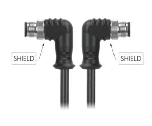 M12, A-Coded Male Right Angle Connector to Male Right Angle Connector Molded, Shielded Cable Available Pins 3, 4, 5, 8, 12, 1