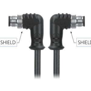 M12, A-Coded Male Right Angle Connector to Male Right Angle Connector Molded, Shielded Cable Available Pins 3, 4, 5, 8, 12, 1
