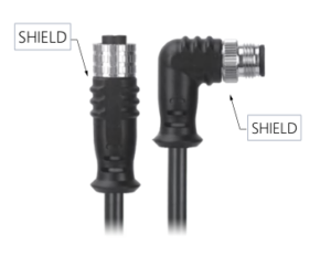 M12, A-Coded Female Straight Connector to Male Right Angle Connector Molded, Shielded Cable, Available Pins 3, 4, 5, 8, 12, 1