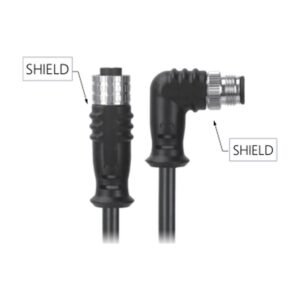 M12, A-Coded Female Straight Connector to Male Right Angle Connector Molded, Shielded Cable, Available Pins 3, 4, 5, 8, 12, 1