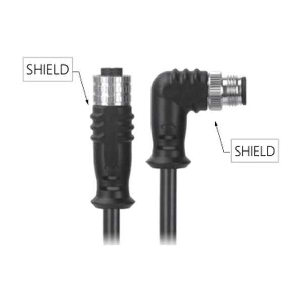 M12, A-Coded Female Straight Connector to Male Right Angle Connector Molded, Shielded Cable, Available Pins 3, 4, 5, 8, 12, 17, MR-YL121075