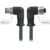 M12, A-Coded Male Right Angle Plug to Female Right Angle Socket Molded, Shielded Cable, Available Pins 3, 4, 5, 8, 12, 17, MR