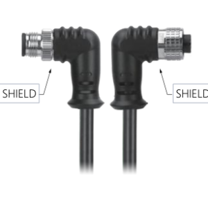 M12, A-Coded Male Right Angle Plug to Female Right Angle Socket Molded, Shielded Cable, Available Pins 3, 4, 5, 8, 12, 17, MR