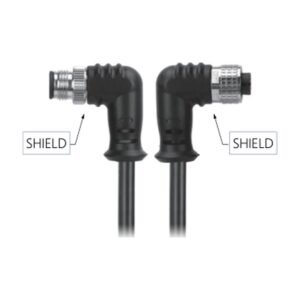 M12, A-Coded Male Right Angle Plug to Female Right Angle Socket Molded, Shielded Cable, Available Pins 3, 4, 5, 8, 12, 17, MR