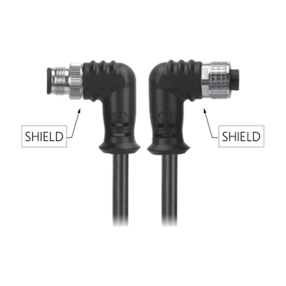 M12, A-Coded Male Right Angle Plug to Female Right Angle Socket Molded, Shielded Cable, Available Pins 3, 4, 5, 8, 12, 17, MR-YL121076