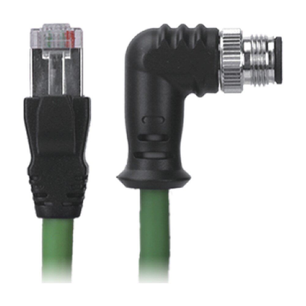 M12 Male Right Angle to RJ45 Cable, M12 Right Angle 8 Pin A-Coded, Foil Shield, IP67/IP68