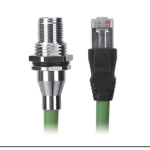 M12 Male Panel Mount to RJ45 Cable, M12 Right Angle 8 Pin X-Coded, Foil Shield, IP67/IP68