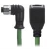 M12 Female Right Angle to RJ45 Female Cable, M12, 4 Pin D-Coded, Foil Shield, IP67/IP68