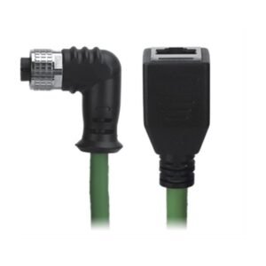 M12 Female Right Angle to RJ45 Female Cable, M12, 4 Pin D-Coded, Foil Shield, IP67/IP68