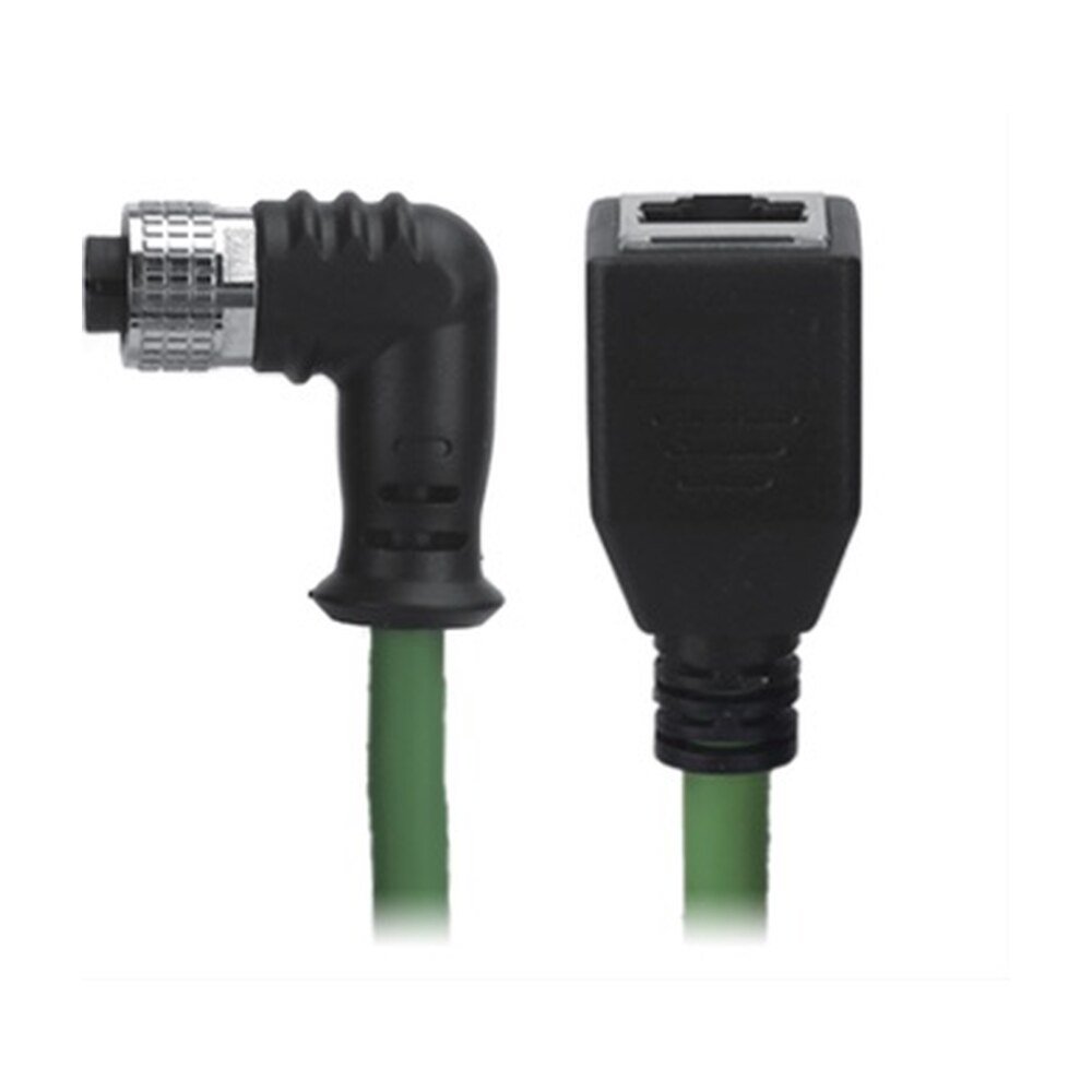 M12 Female Right Angle to RJ45 Female Cable, M12, 4 Pin D-Coded, Foil Shield, IP67/IP68
