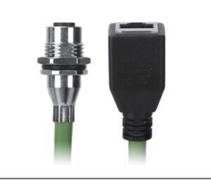 M12 Female Panel Mount to RJ45 Female Cable, M12 Right Angle 8 Pin X-Coded, Foil Shield, IP67/IP68, MR-YL1245028