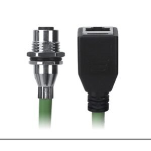 M12 Female Panel Mount to RJ45 Female Cable, M12 Right Angle 8 Pin X-Coded, Foil Shield, IP67/IP68, MR-YL1245028