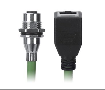 M12 Female Panel Mount to RJ45 Female Cable, M12 Right Angle 8 Pin X-Coded, Foil Shield, IP67/IP68, MR-YL1245028
