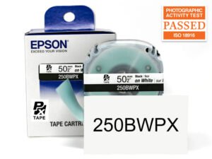 250BWPX** — Epson LabelWorks 50mm 2" x 26.2' Black on White PET Tape 8M