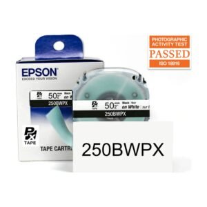 250BWPX** — Epson LabelWorks 50mm 2" x 26.2' Black on White PET Tape 8M