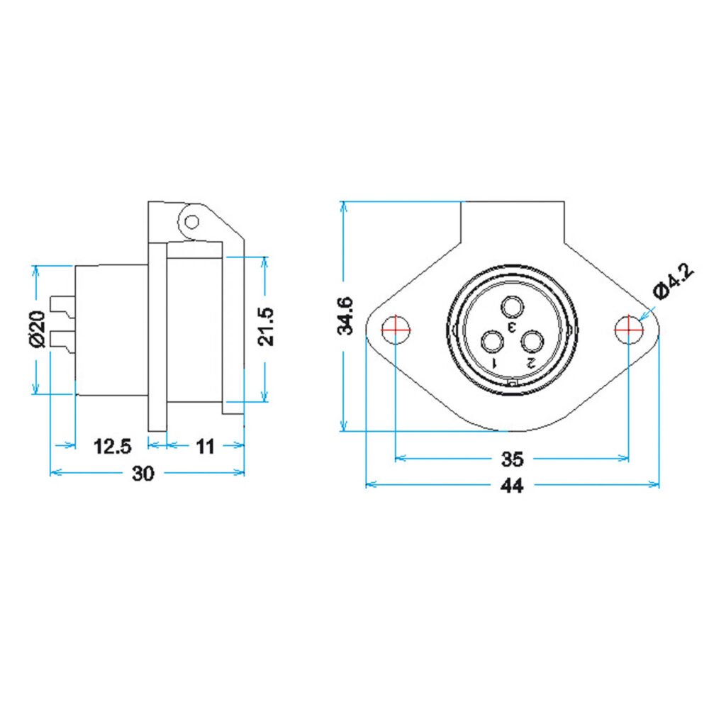 YA-20-J03SX-01-001, 3-Pin Female Panel Mount Waterproof Connector