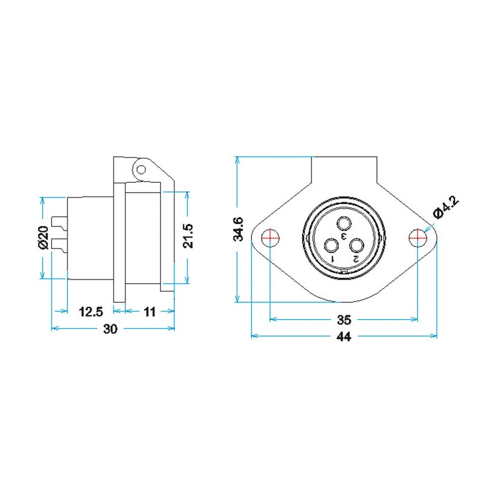 YA-20-J03SX-03-201, 3-Pin Female Panel Mount Waterproof Connector