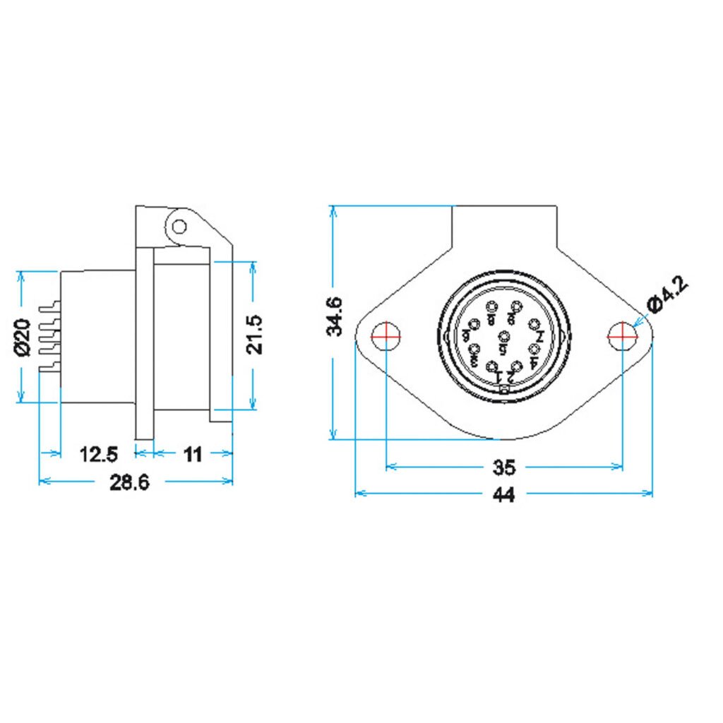 YA-20-J09SX-01-001, 9-Pin Female Panel Mount Waterproof Connector