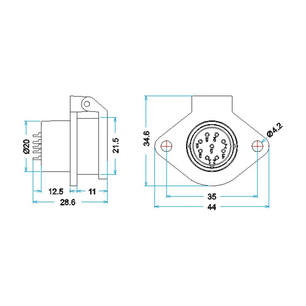 YA-20-J09SX-03-201, 9-Pin Female Panel Mount Waterproof Connector