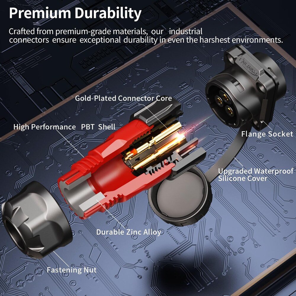 YM-20-C03PE-02-001, 3-Pin Male Cable Mount Waterproof Connector