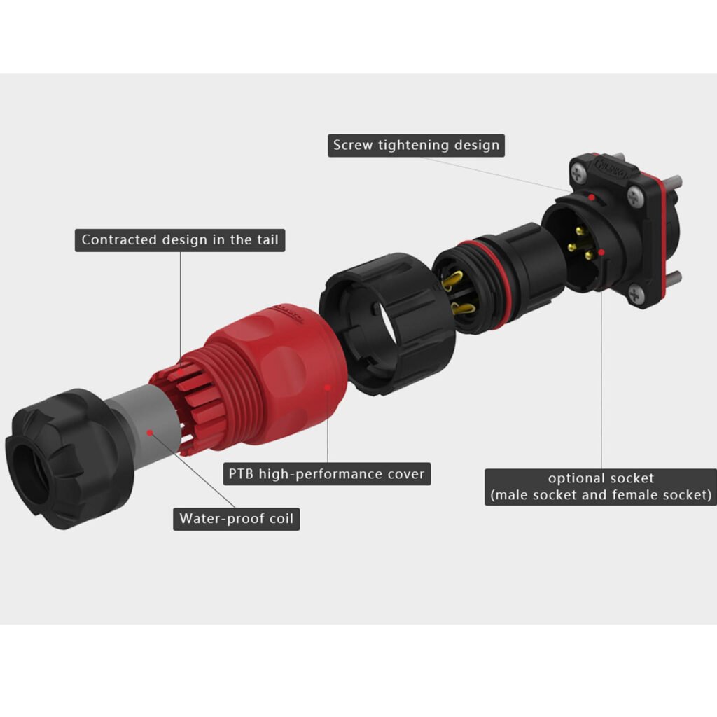 YM-20-C02PE-01-001, 2-Pin Male Cable Mount Waterproof Connector