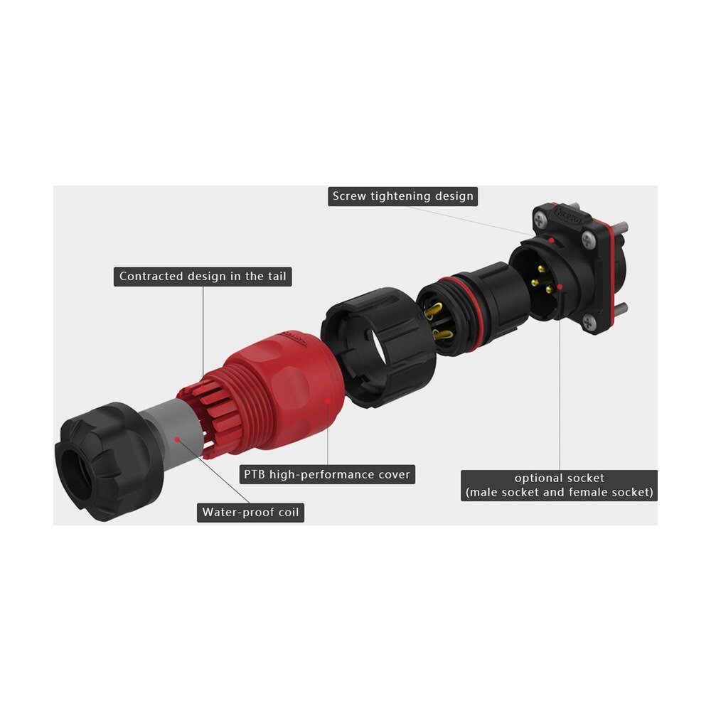 YM-20-J02PE-02-001, 2-Pin Female Cable Mount Waterproof Connector