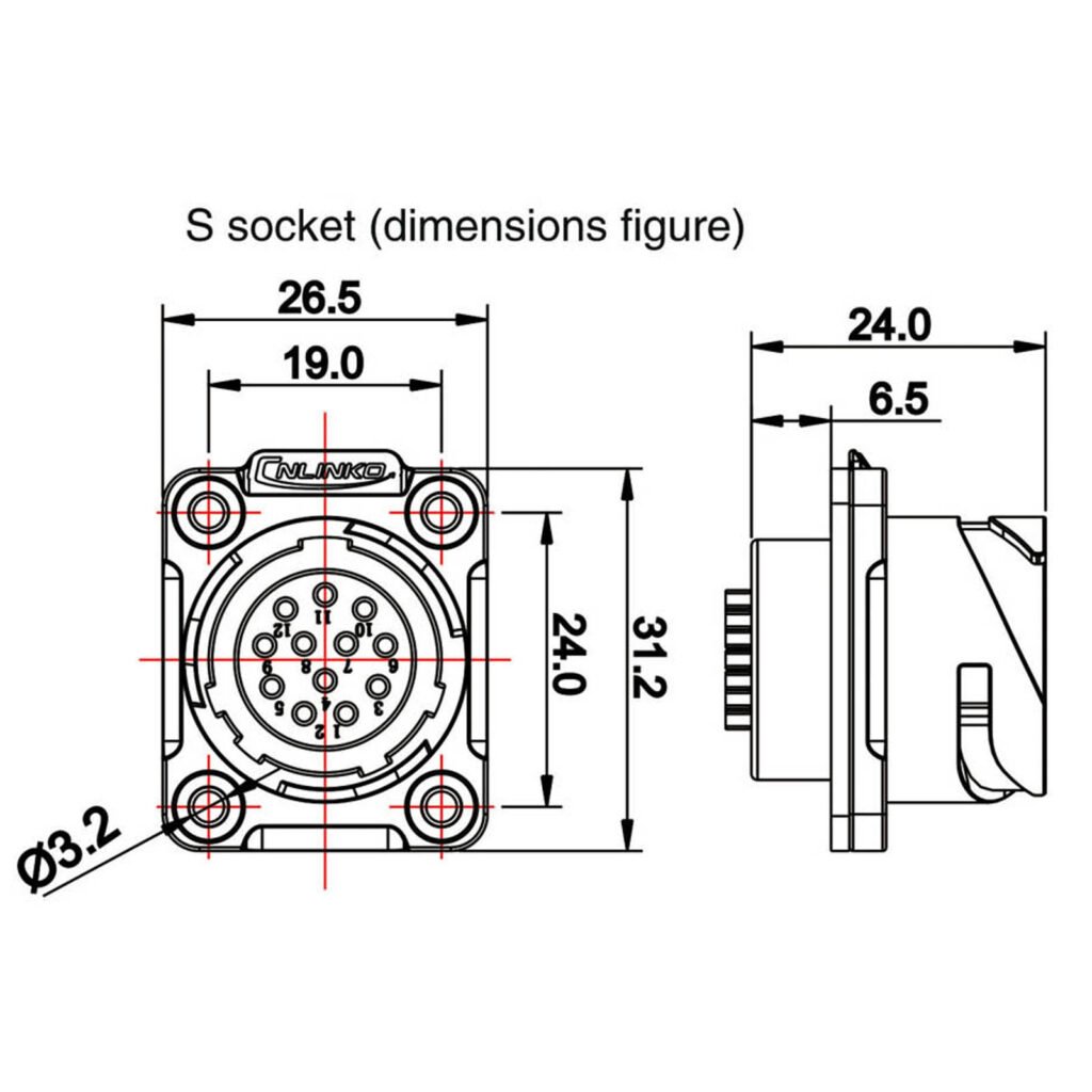 YM-20-J04SX-01-001, 4-Pin Female Panel Mount Waterproof Connector