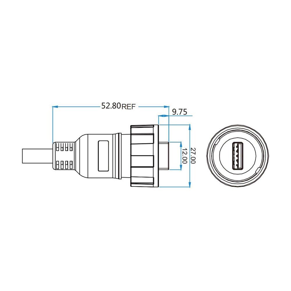 YU-USB2-MP-MP-1M-001, USB 2.0 Waterproof Cable Assembly, Male Plug to Male Plug, 1m