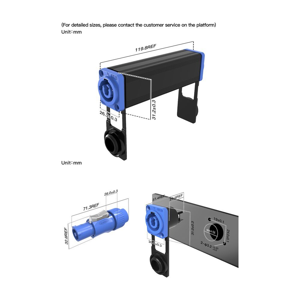 YF-24-J03SX-02-002, 3-Pin Female Panel Mount Waterproof Connector