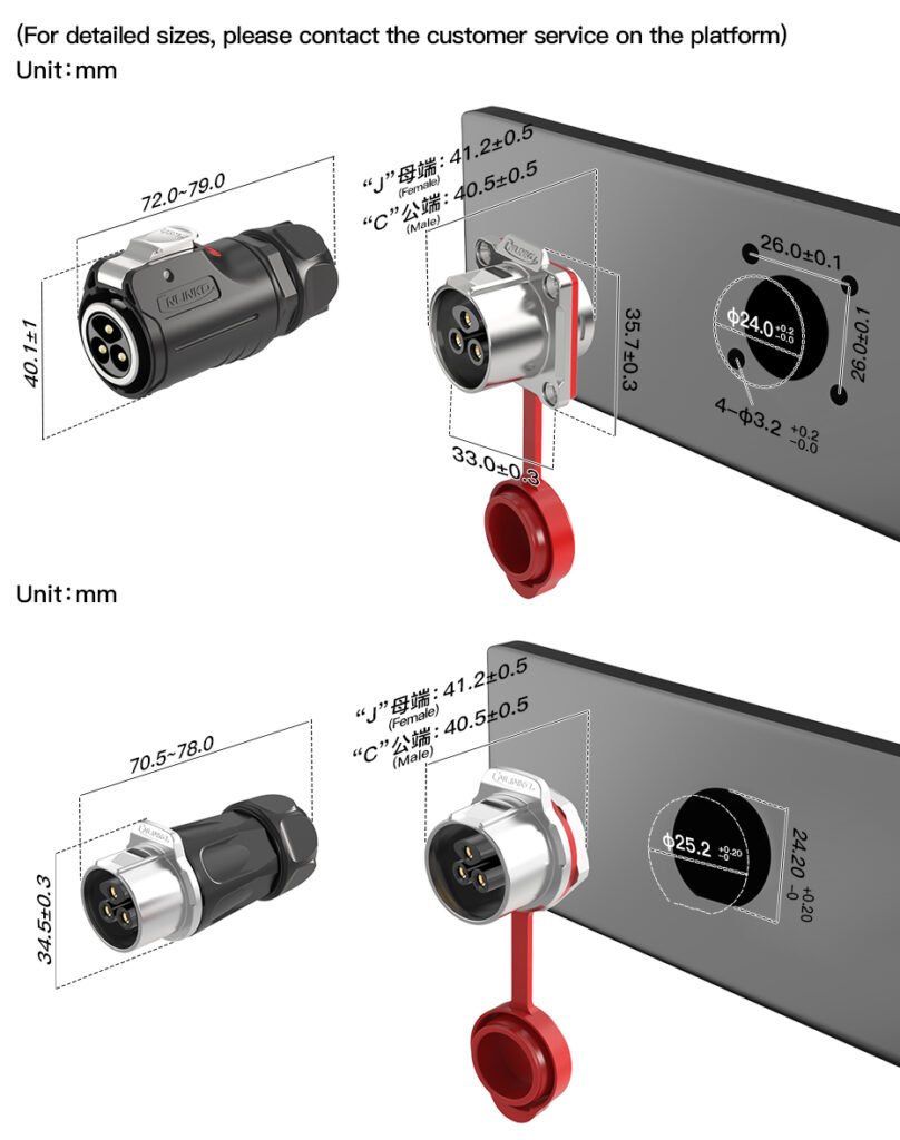 LP-24-C03PE-01-001, 3-Pin Male Cable Mount Waterproof Connector