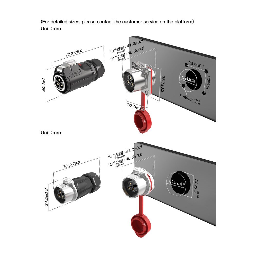 LP-24-J/LC/213/SX-43-401, LP-24 Fiber Optic Socket (Panel Mount) Waterproof Connector