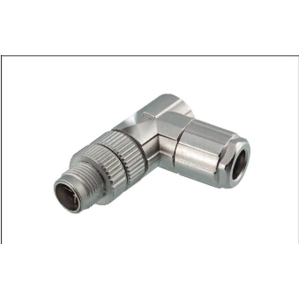M12 8-Pin X-Coded Angled Male Connector, Solder Termination, Metal Shielded, PG9 Cable Gland