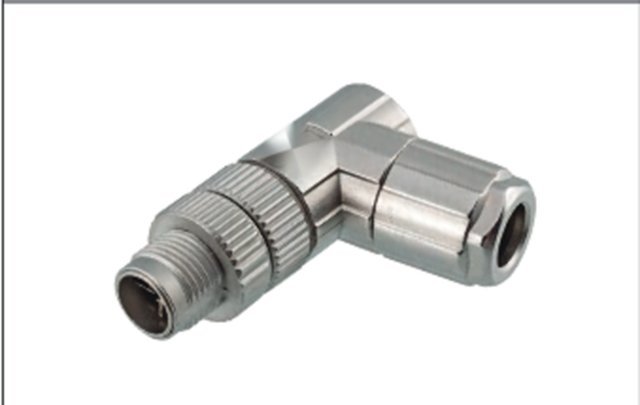M12 8-Pin X-Coded Angled Male Connector, Solder Termination, Metal Shielded, PG9 Cable Gland