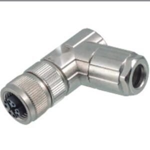 M12 8-Pin X-Coded Angled Female Connector, Solder Termination, Metal Shielded, PG9 Cable Gland
