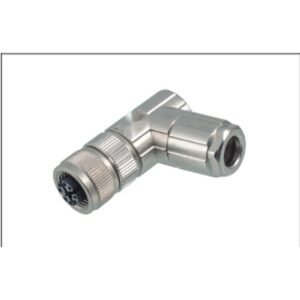 M12 8-Pin X-Coded Angled Female Connector, Solder Termination, Metal Shielded, PG9 Cable Gland
