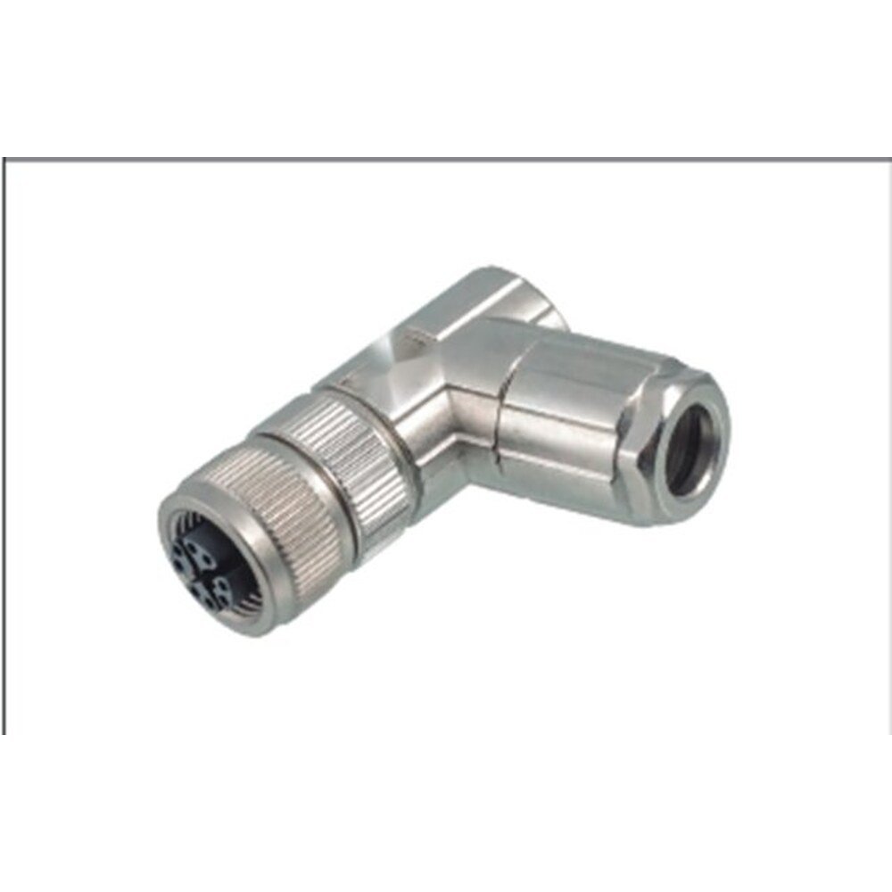 M12 8-Pin X-Coded Angled Female Connector, Solder Termination, Metal Shielded, PG9 Cable Gland
